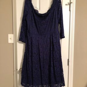 Blue off the shoulder cocktail dress